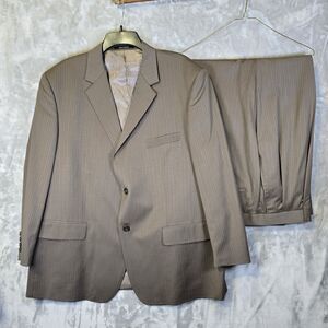 Joseph & Feiss Mens 100% Wool Suit Jacket 44 Short Pants 44x28 Brown Pinstripe